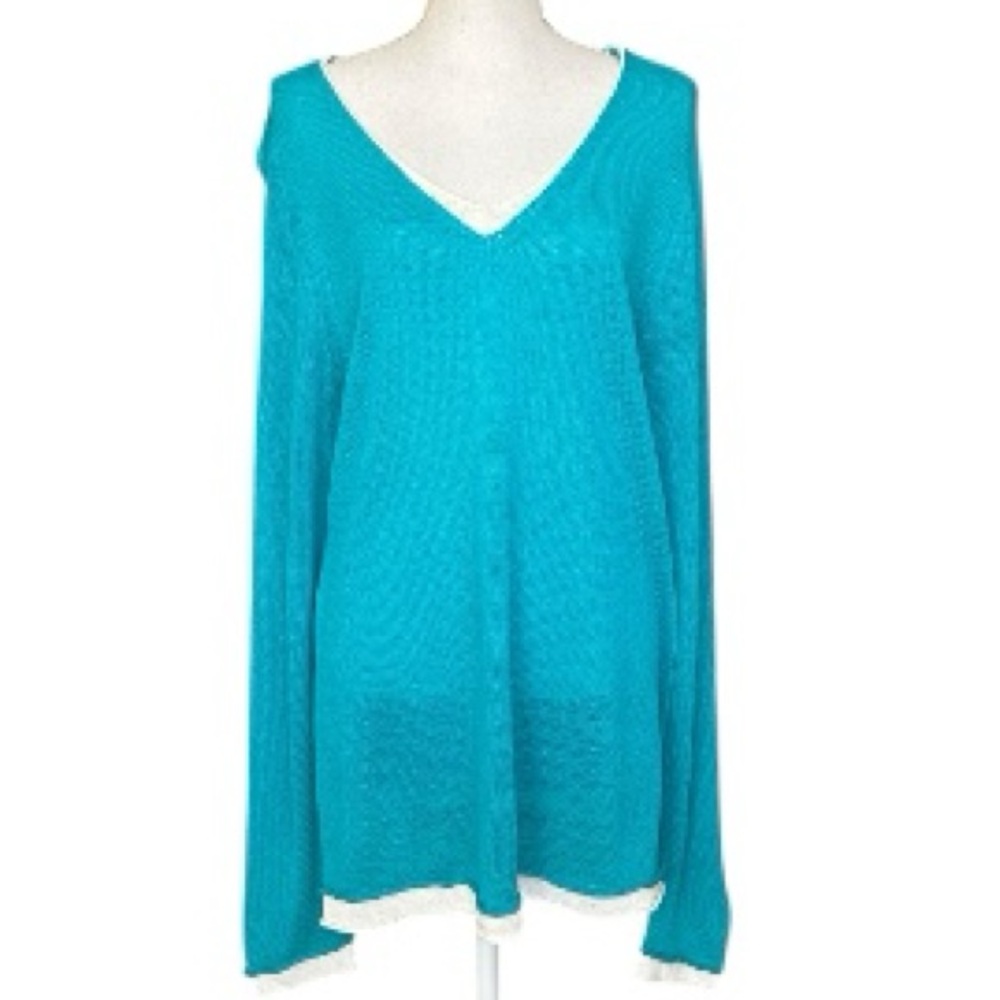 Absolutely Creative Worldwide Lightweight Turquoise V-Neck Sweater Women's XL